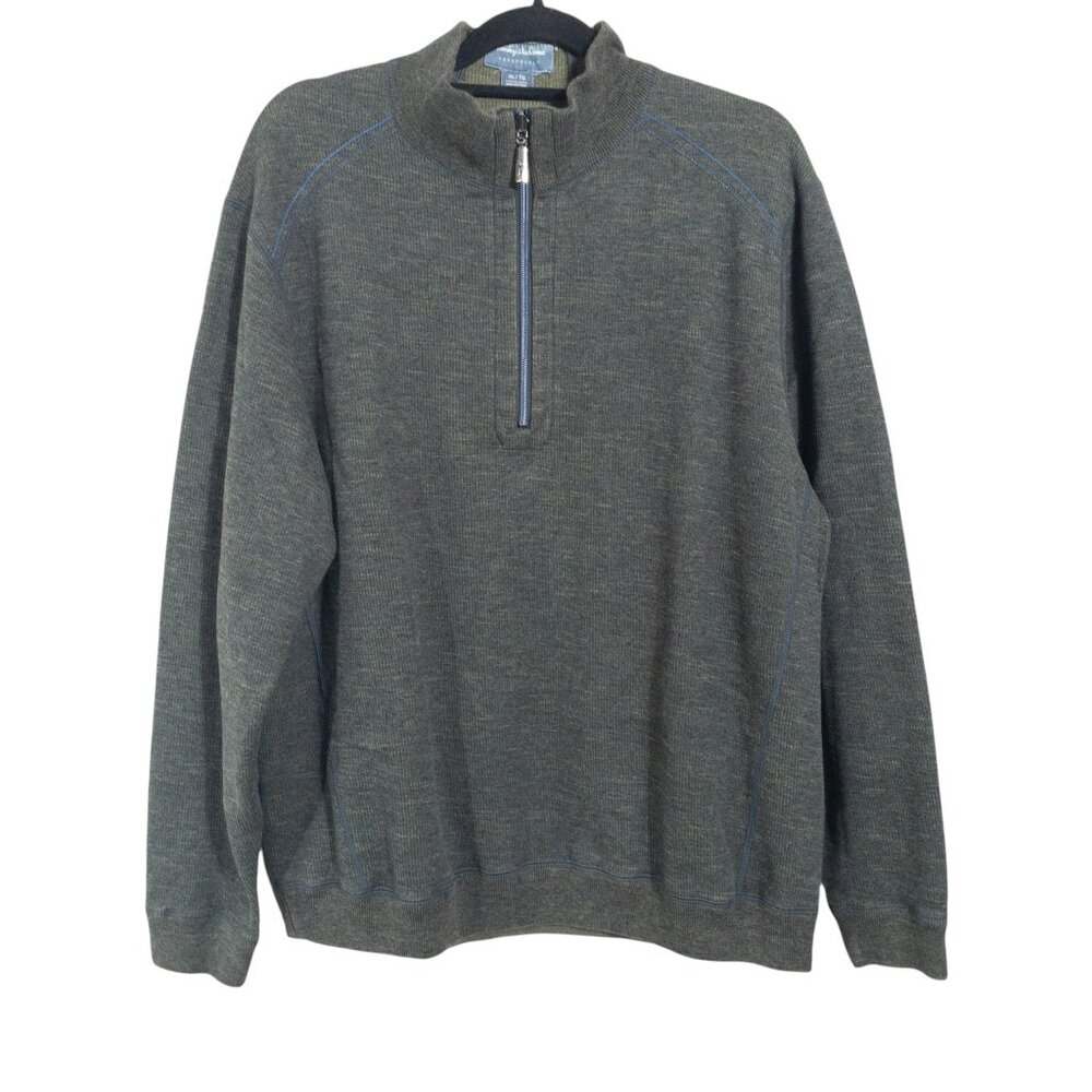 Tommy Bahama Green Reversible Quarter Zip Sweater SZ XL Cotton Blend Warm